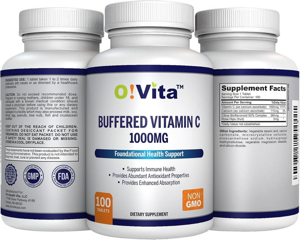 O!VITA Vitamina C Tamponada 1000mg | 100 Comprimidos No-GMO