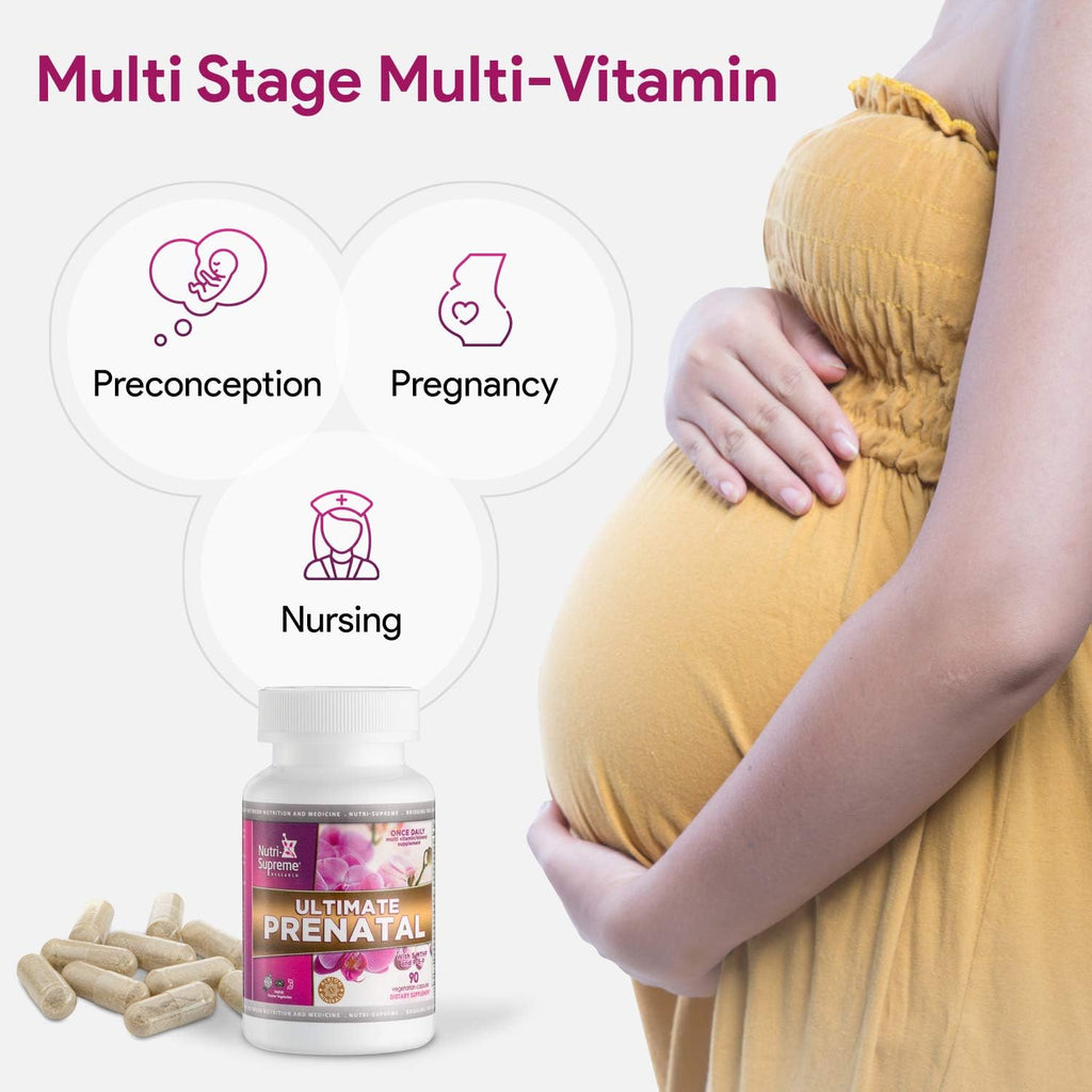 Nutri Supreme Ultimate Prenatal Vitamins, 90 Cápsulas Vegetales - 1.000 mcg de Folato, Multivitamínico de Una Toma Diaria