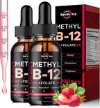 Complejo de Vitamina B12 5000 mcg – Gotas Sublinguales con Metilcobalamina, B6 y Folato – Sabor Fresa Natural – Pack de 2