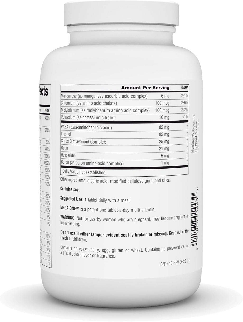 Source Naturals Mega-One Multivitamínico con Minerales, Sin Hierro - 180 Comprimidos