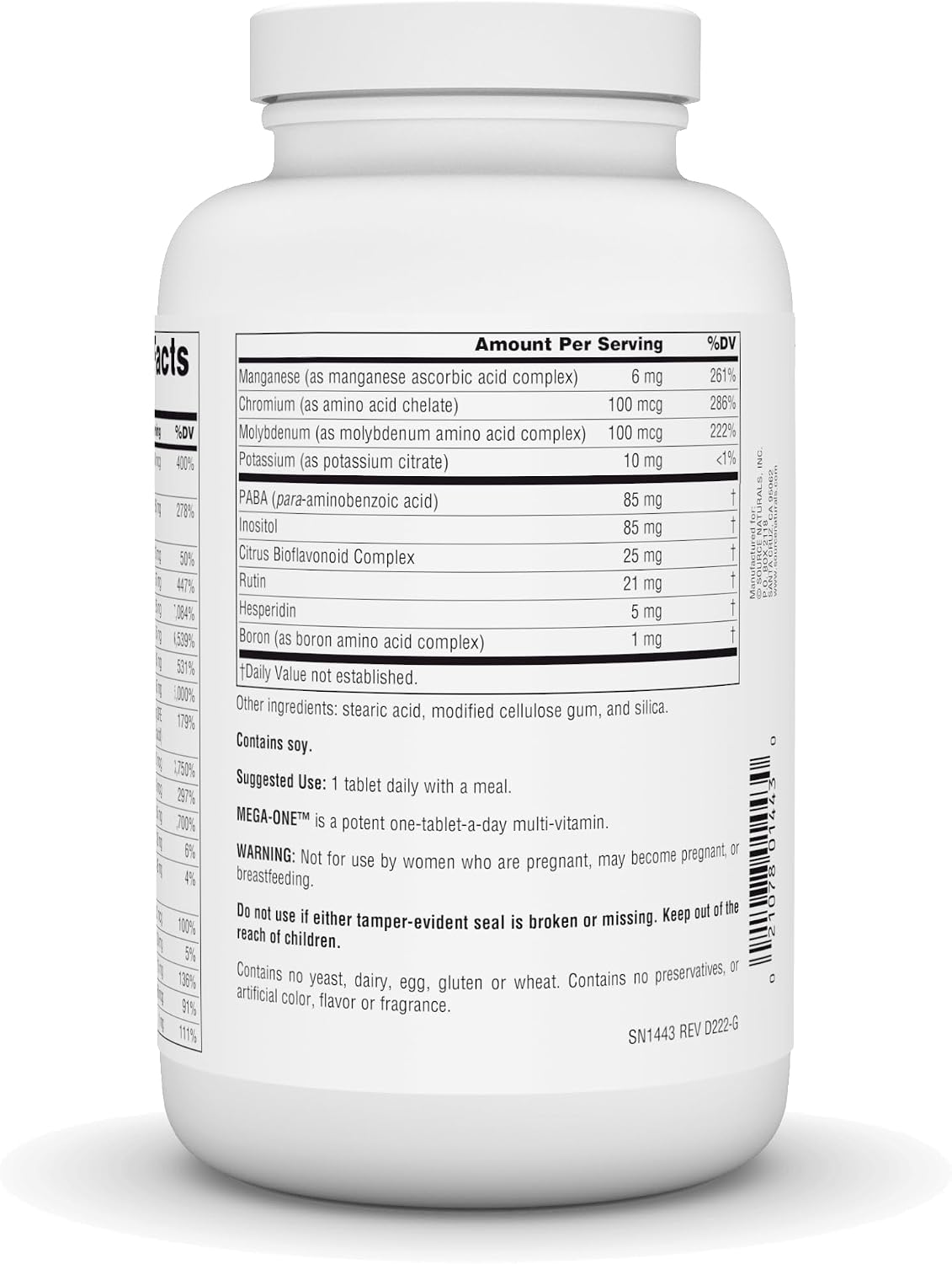 Source Naturals Mega-One Multivitamínico con Minerales, Sin Hierro - 180 Comprimidos
