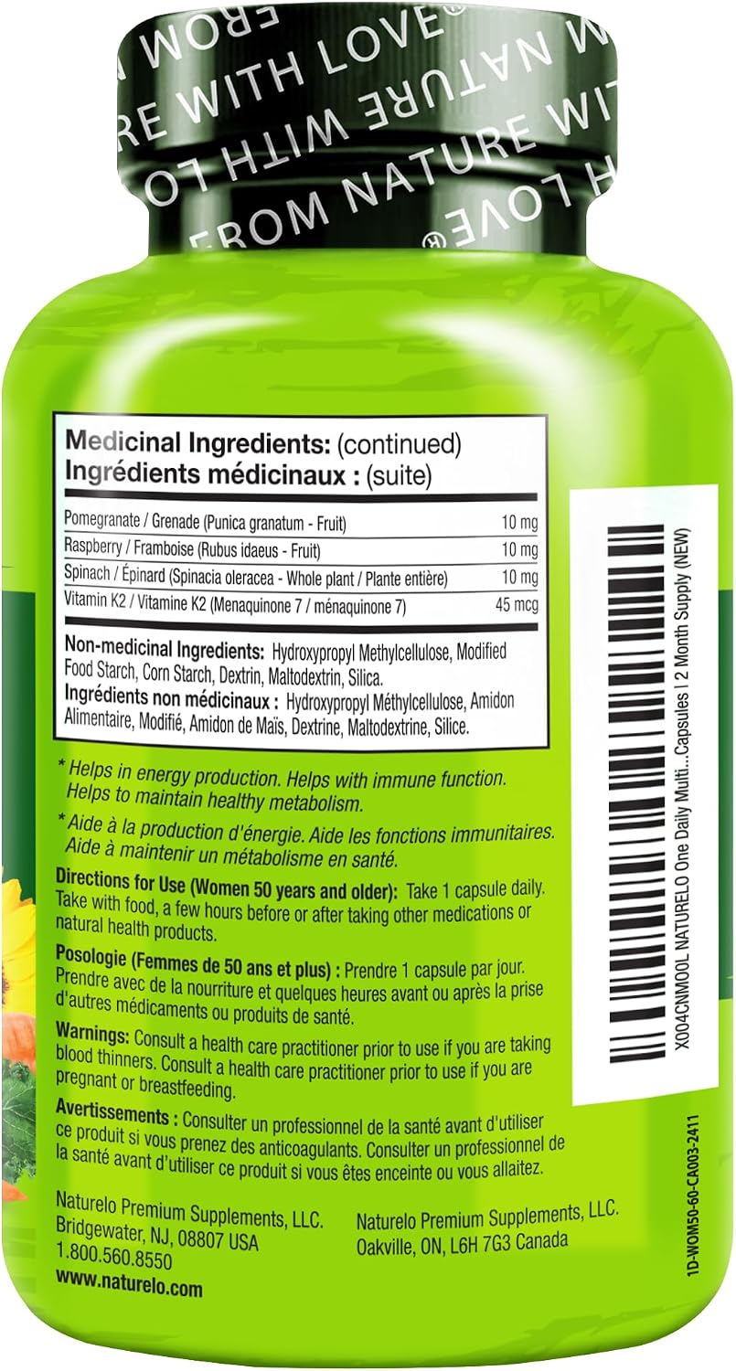 NATURELO One Daily Multivitamínico para Mujeres 50+ (Sin Hierro) - 60 Cápsulas