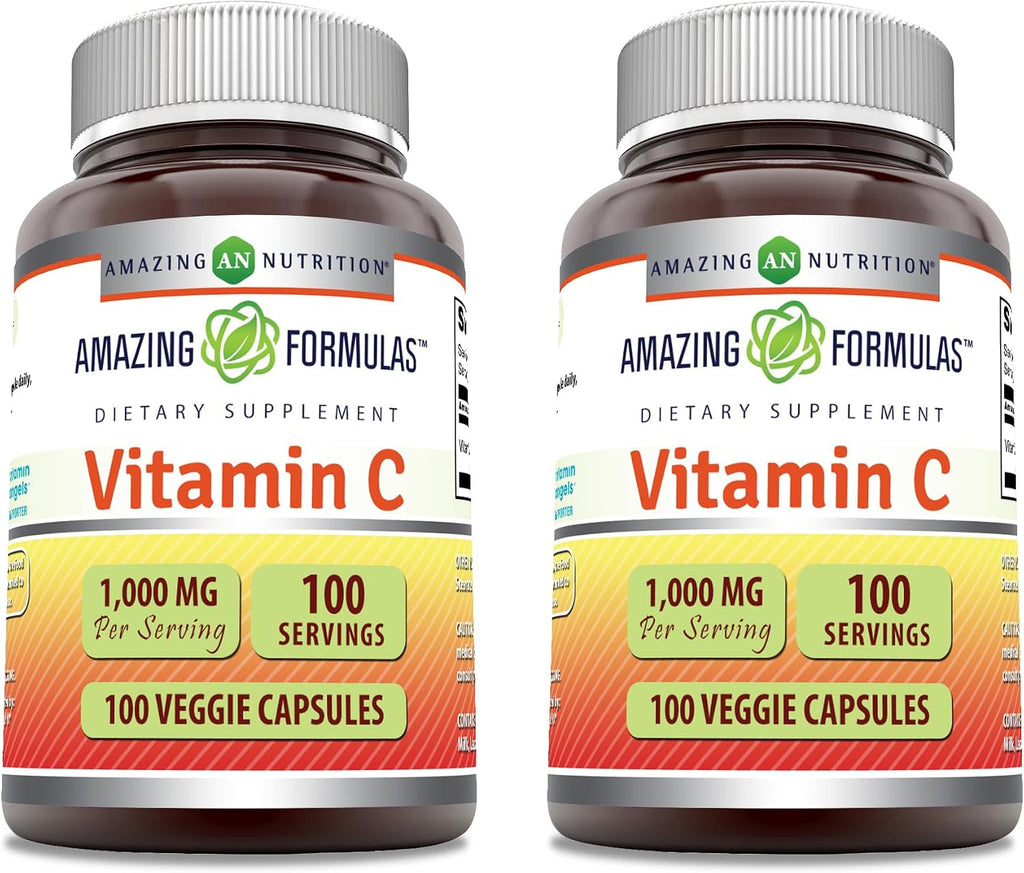 Amazing Formulas Vitamina C 1000 mg | Cápsulas Vegetales | No Transgénico | Sin Gluten | 100 Cápsulas