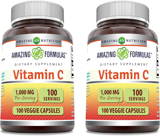 Amazing Formulas Suplemento de Vitamina C 1000 mg – 200 Cápsulas Veganas – No-GMO, Sin Gluten