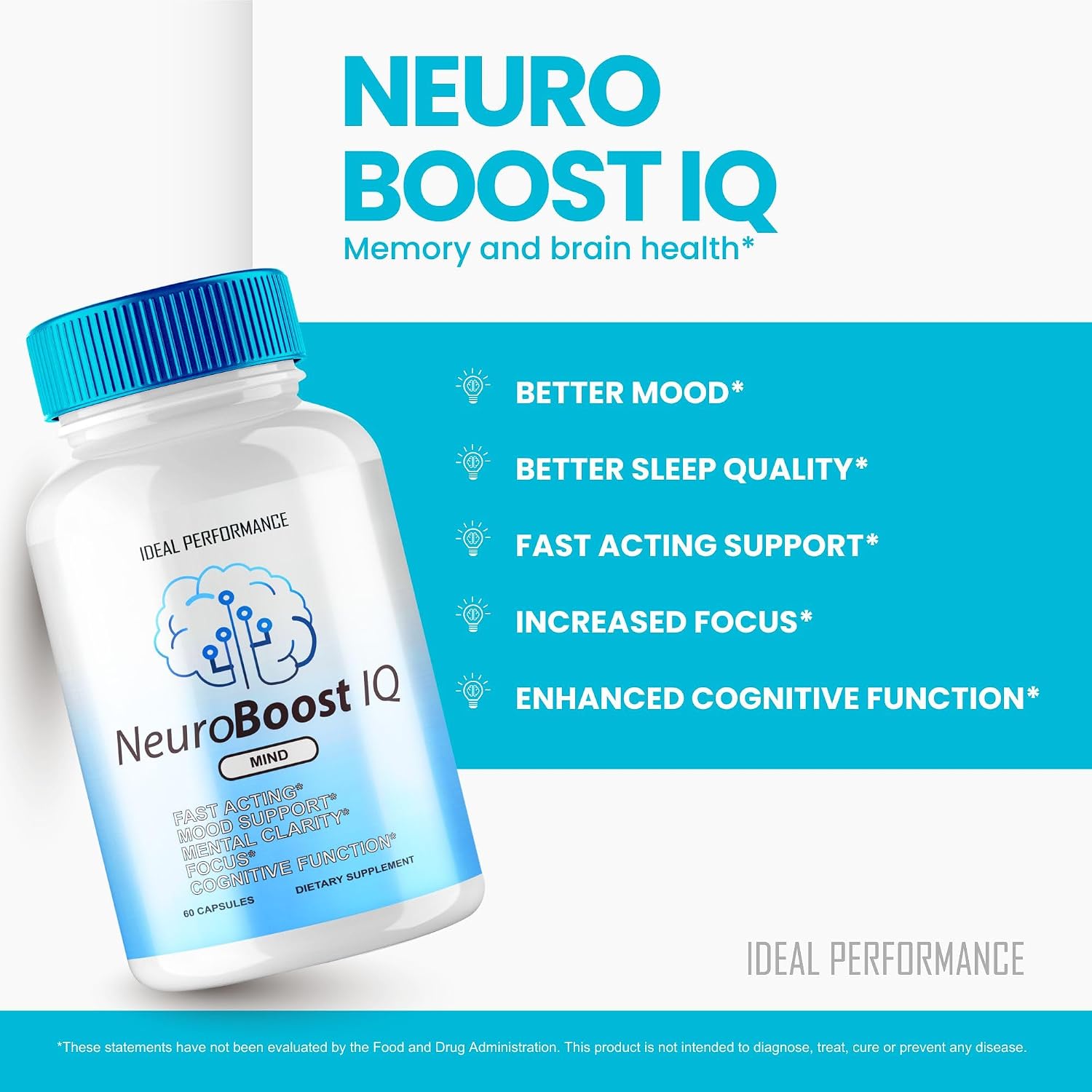 Neuro Boost IQ - Suplemento para la concentración y memoria (120 Cápsulas, 2 Envases)