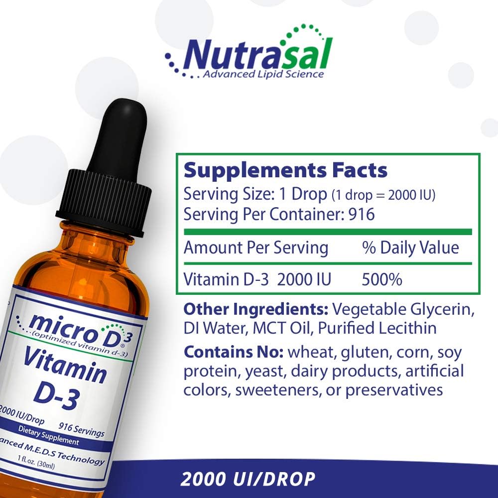 Nutrasal Micro D3 - Gotas de Vitamina D3, Alta Concentración (2 millones UI), 30 ml
