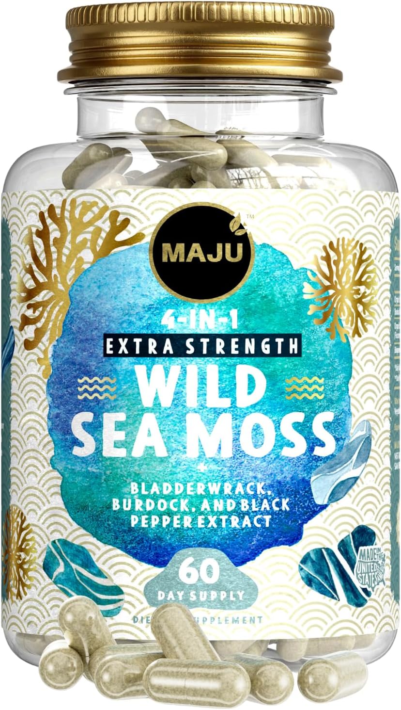 MAJU's Powerful Purple Sea Moss Capsules (60 ct) - Musgo Marino Púrpura Extra Fuerte