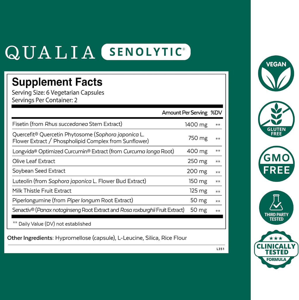 Qualia Senolytic - Suplemento Senolítico con Fisetina, Quercetina y Piperlongumina