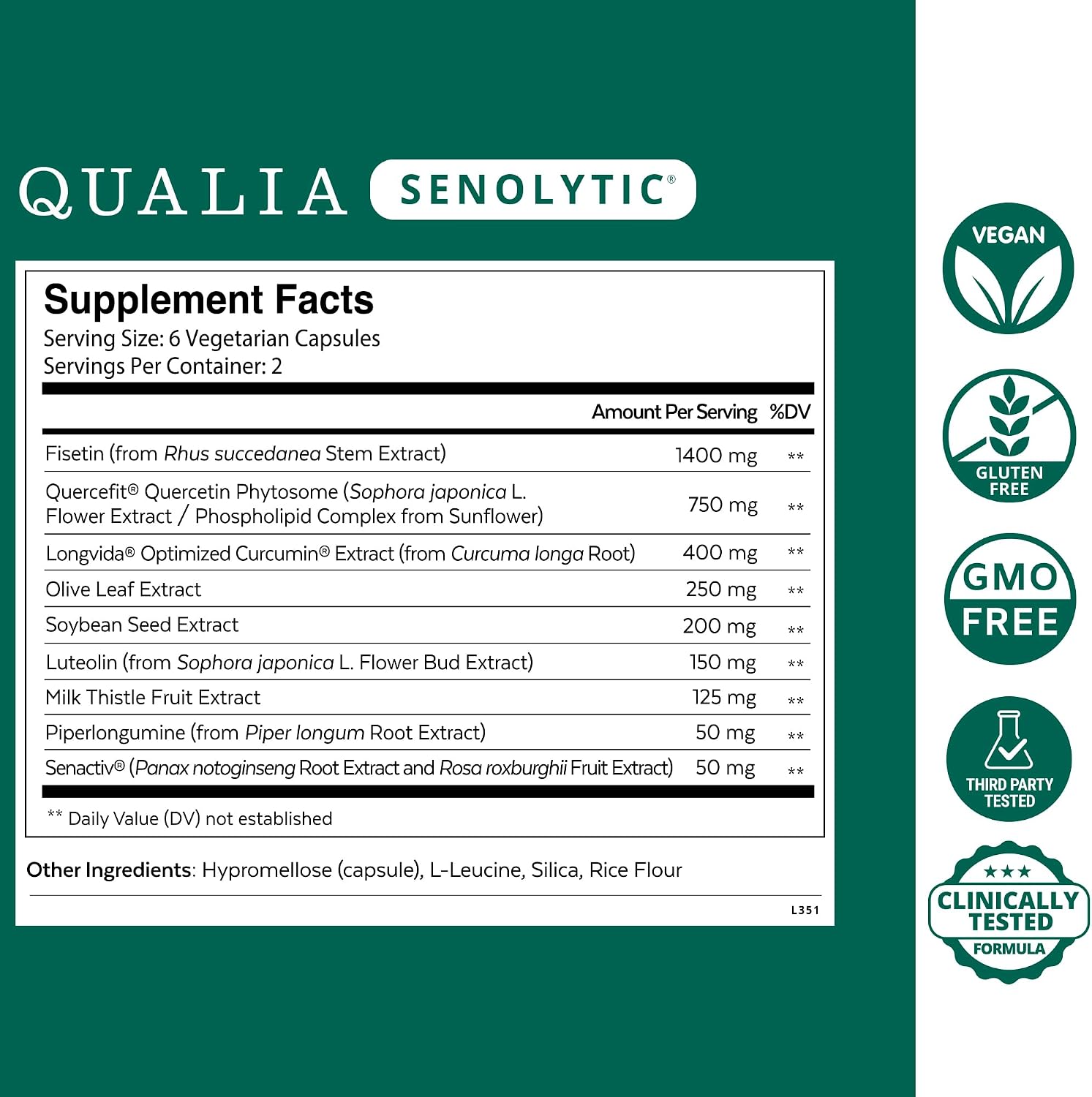 Qualia Senolytic - Suplemento Senolítico con Fisetina, Quercetina y Piperlongumina