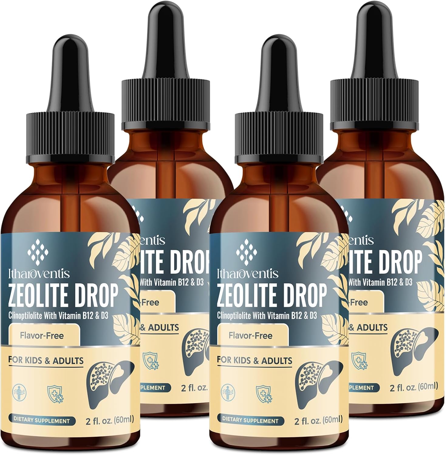 Itharoventis Gotas de Zeolita con Vitamina B12 y D3 - para Niños y Adultos - Sabor Natural a Monk Fruit - 118 ml