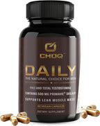 CHOQ Daily con 500mg PrimaVie Shilajit, Safed Musli y Tribulus - Suplemento Diario para Hombres, 60 Cápsulas Veganas