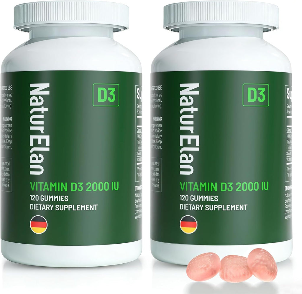 Gominolas de Vitamina D3 NaturElan - 2000 IU, 120 Gominolas, Sin Azúcar, Vegano