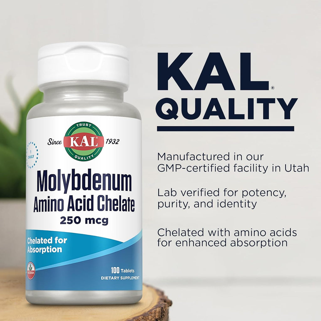 KAL Molibdeno Quelado 250 mcg, 100 Tabletas