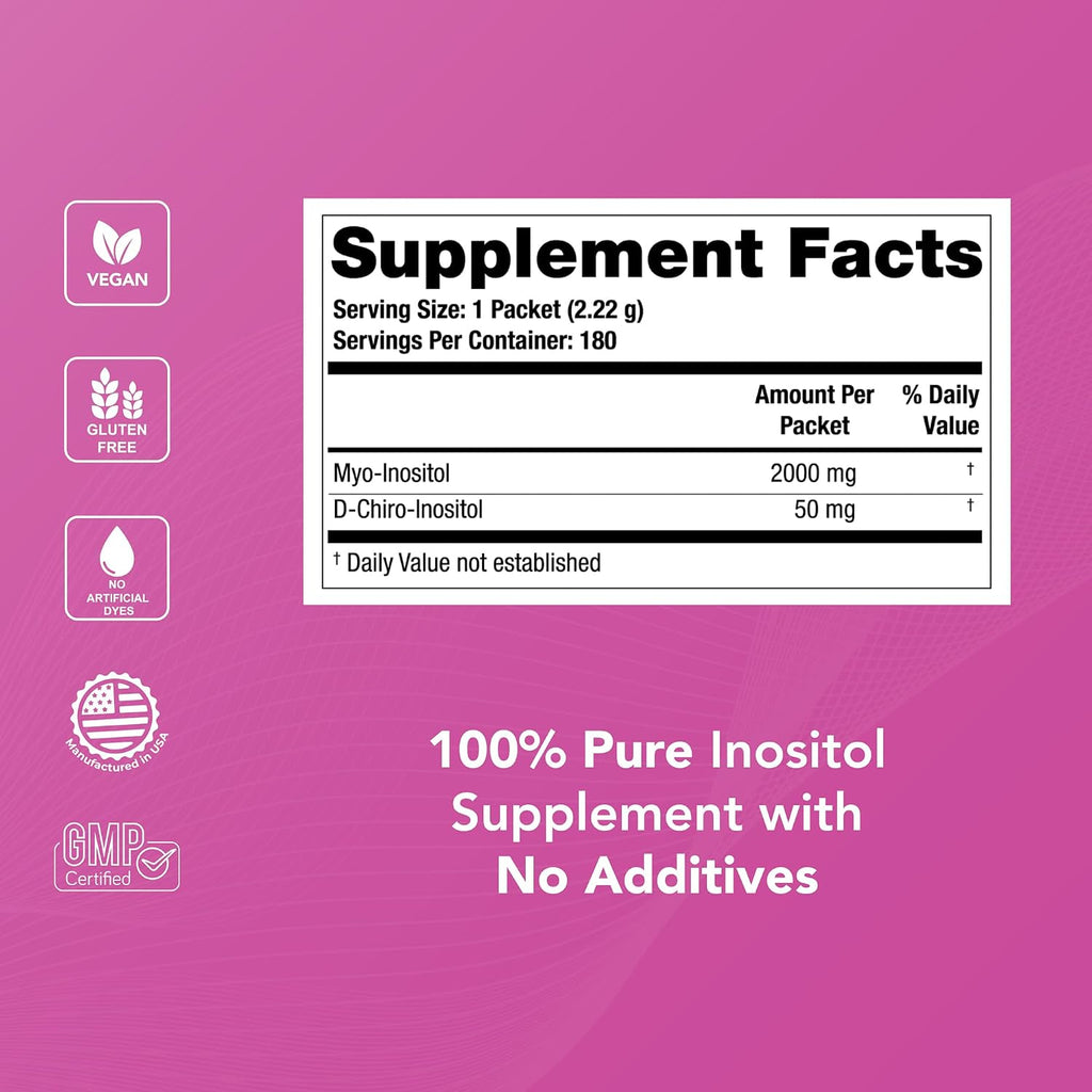 Theralogix Ovasitol Inositol Polvo en Sobres - Suministro para 90 Días - Mioinositol y D-Chiro Inositol - Certificado por NSF - 180 Sobres