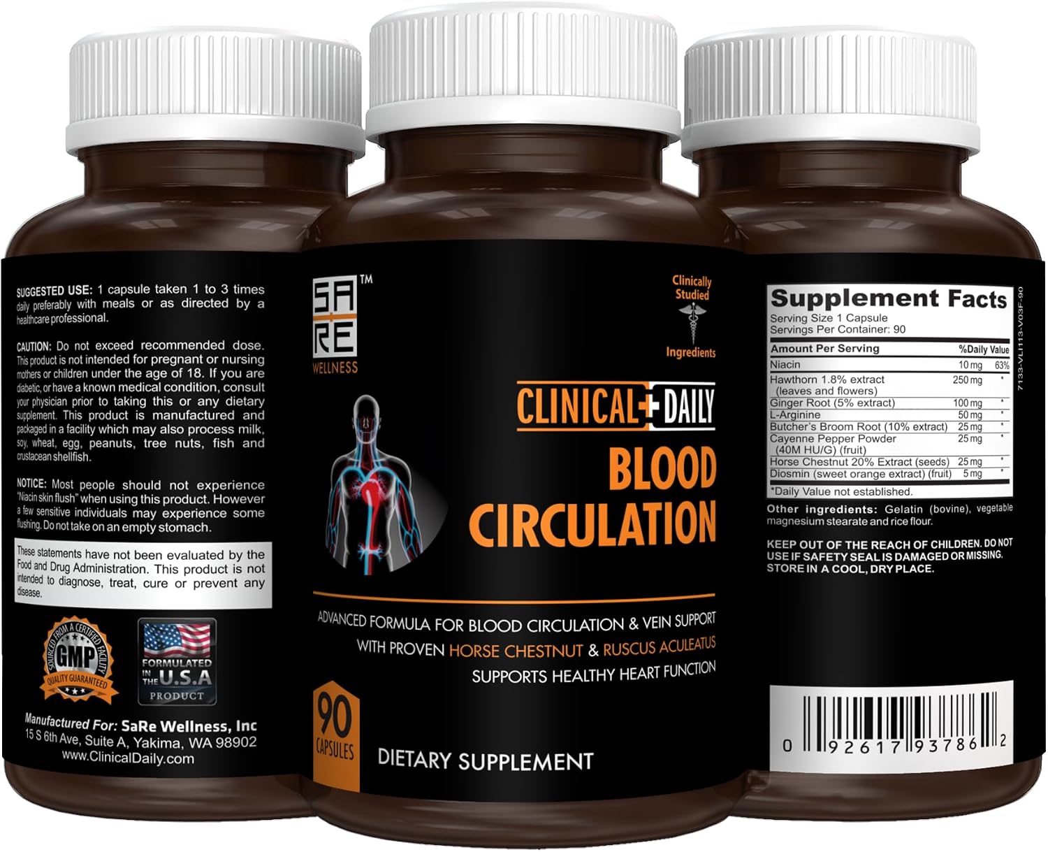 Clinical Daily Suplemento para la Circulación Sanguínea con Butchers Broom, Horse Chestnut, Cayenne, L-arginina y Diosmina - 90 Cápsulas
