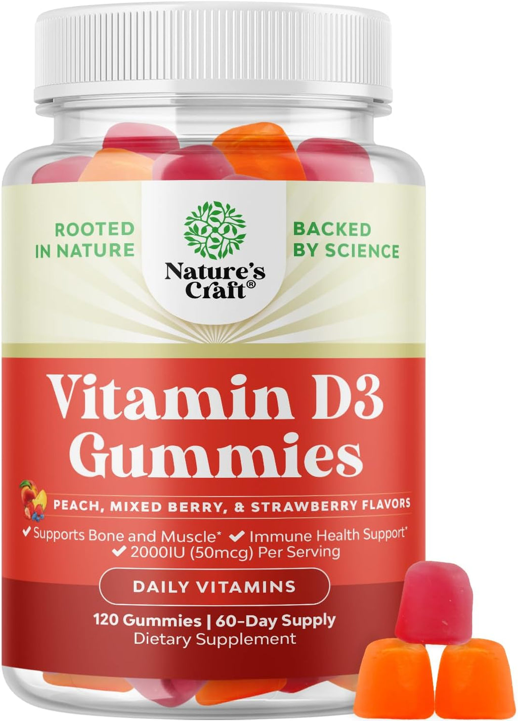 Natures Craft Vitamina D3 Gominolas - 2000 UI por ración - 120 gominolas para adultos