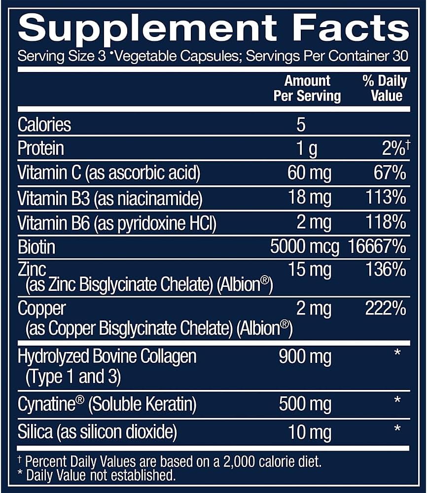 Advanced Keratin for Hair, Skin, and Nails with Biotin and Collagen (90 Cápsulas Vegetales)