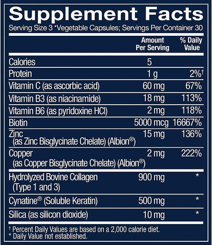Advanced Keratin for Hair, Skin, and Nails with Biotin and Collagen (90 Cápsulas Vegetales) – Image 2