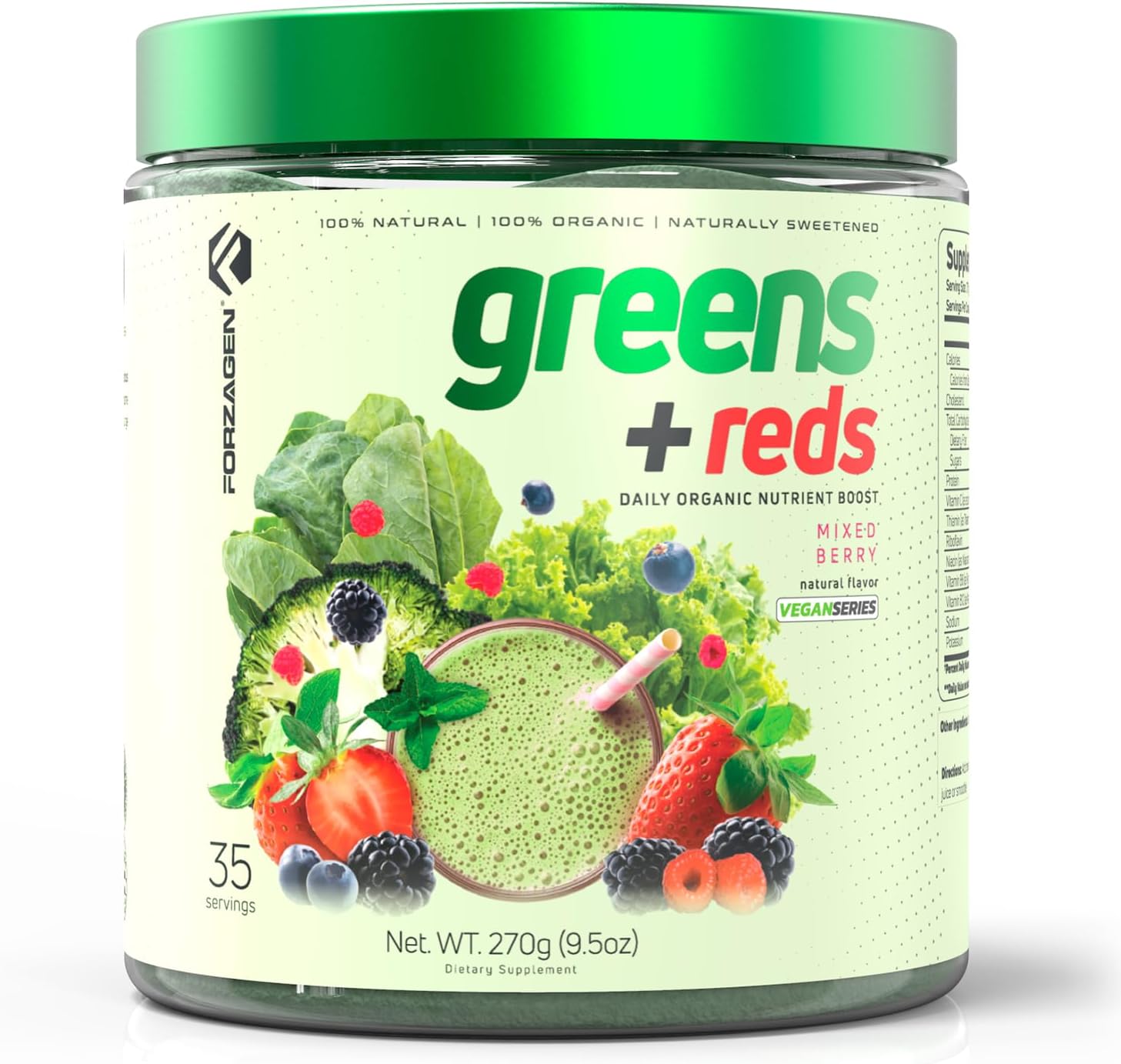 Forzagen Vegan Greens & Reds Superfood Powder - Polvo de Superalimentos Verdes y Rojos Orgánicos