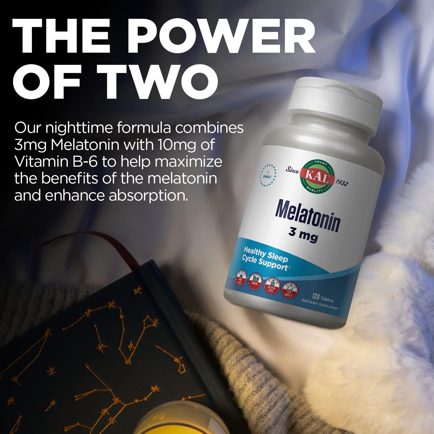 KAL Melatonina 3mg Comprimidos Sublinguales con Vitamina B6, 120 Comprimidos