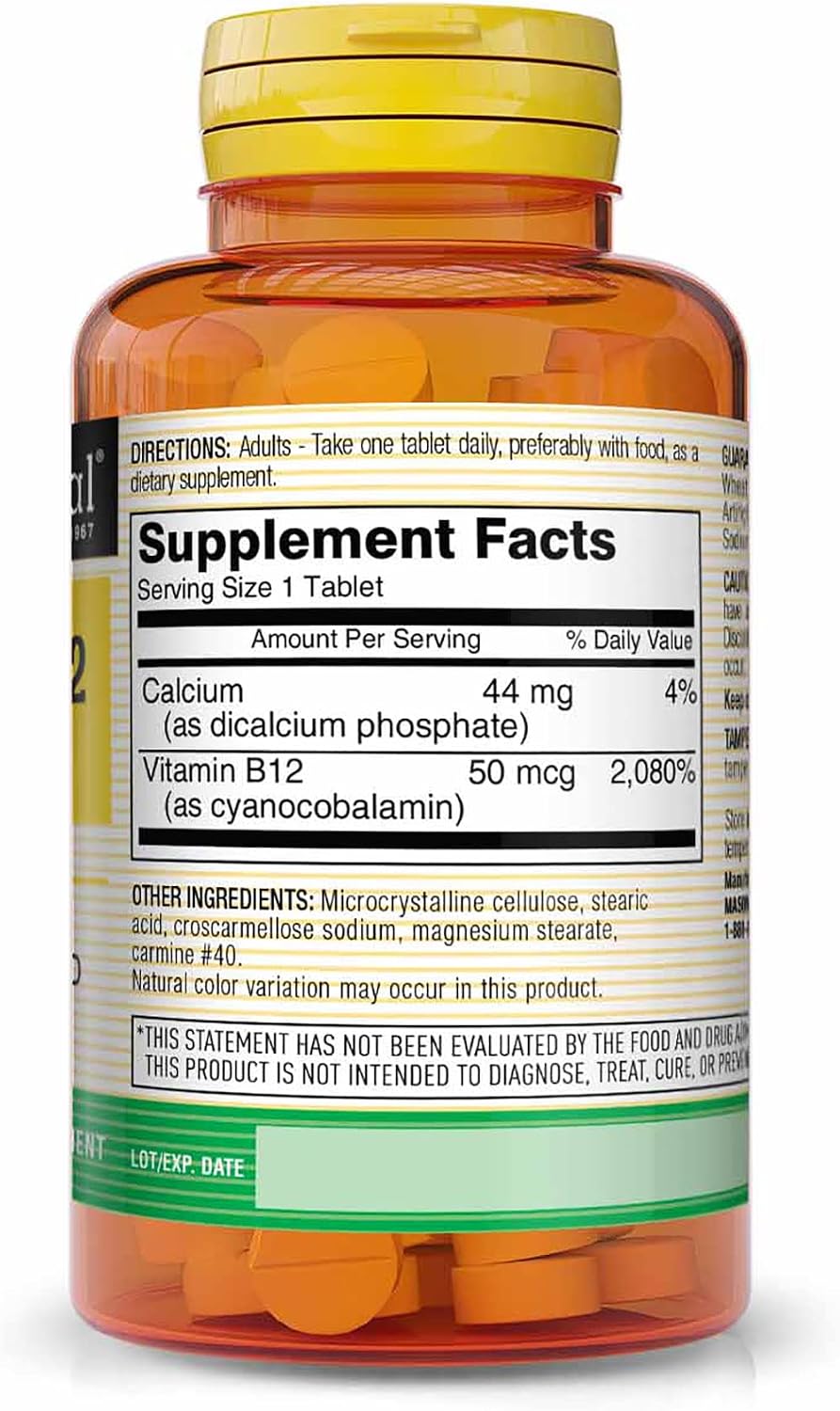 MASON NATURAL Vitamina B12 50 mcg con Calcio, 300 Comprimidos (Pack de 3)