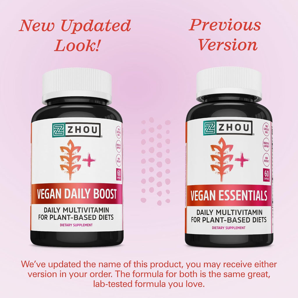 Zhou Multivitamínico Vegano para Mujeres y Hombres, Suplemento Diario con Hierro y Zinc - 60 Cápsulas Vegetales