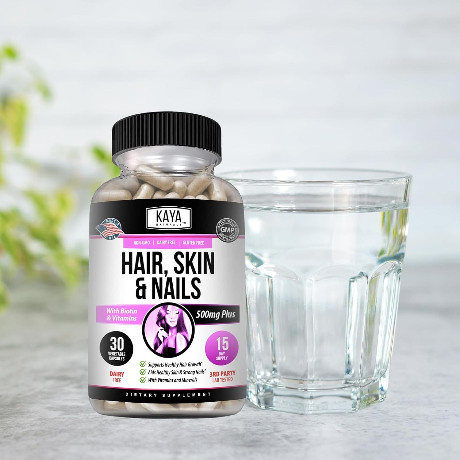 Kaya Naturals Cápsulas para Cabello, Piel y Uñas con Biotina - 30 Cápsulas