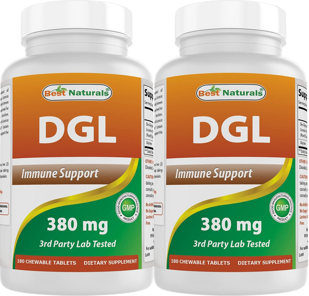 Best Naturals DGL Masticable 380 mg - 180 Comprimidos (Pack de 2)