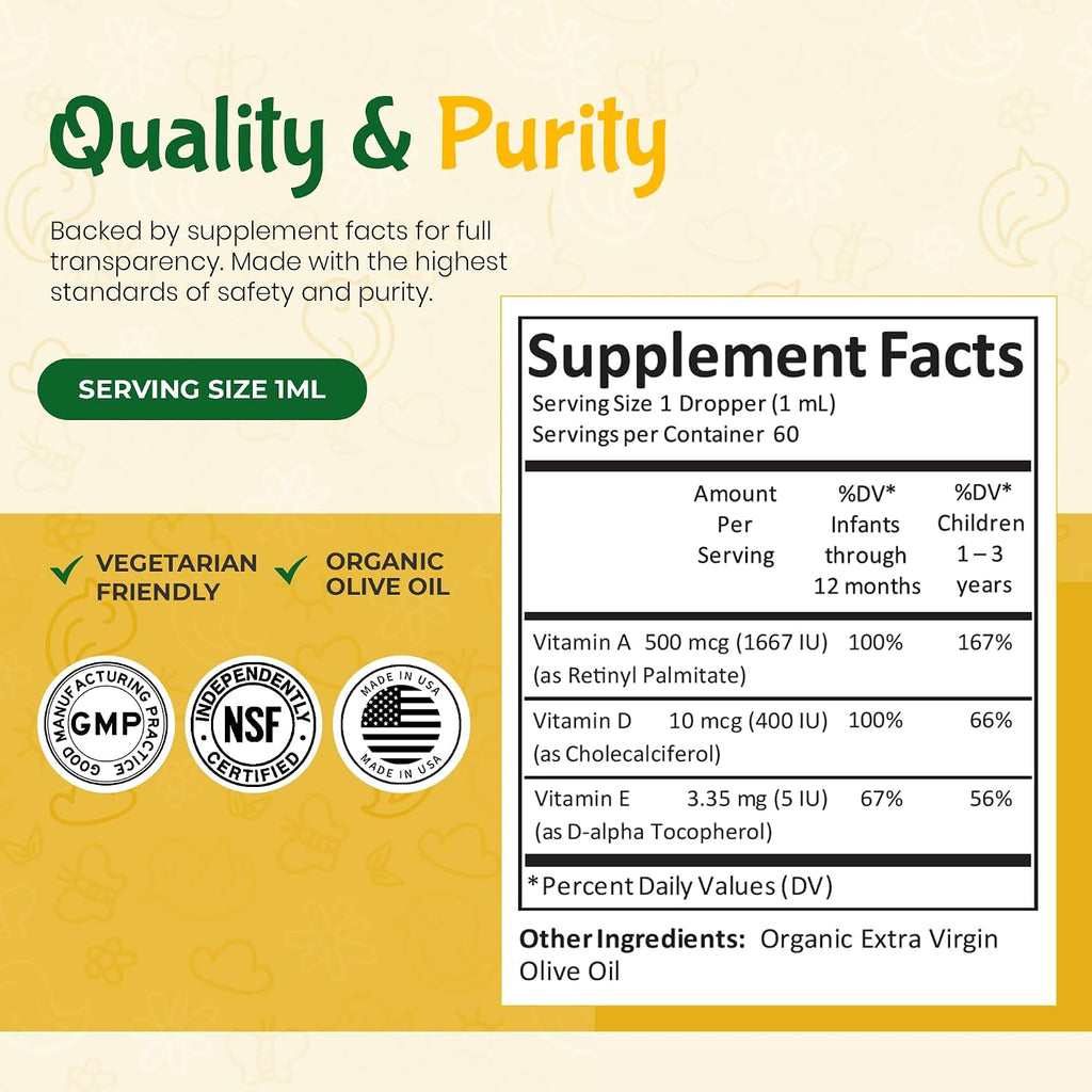 Kiddivit Baby Vitamin A&D Liquid Drops – Gotas de Vitaminas A y D con Vitamina E para Bebés