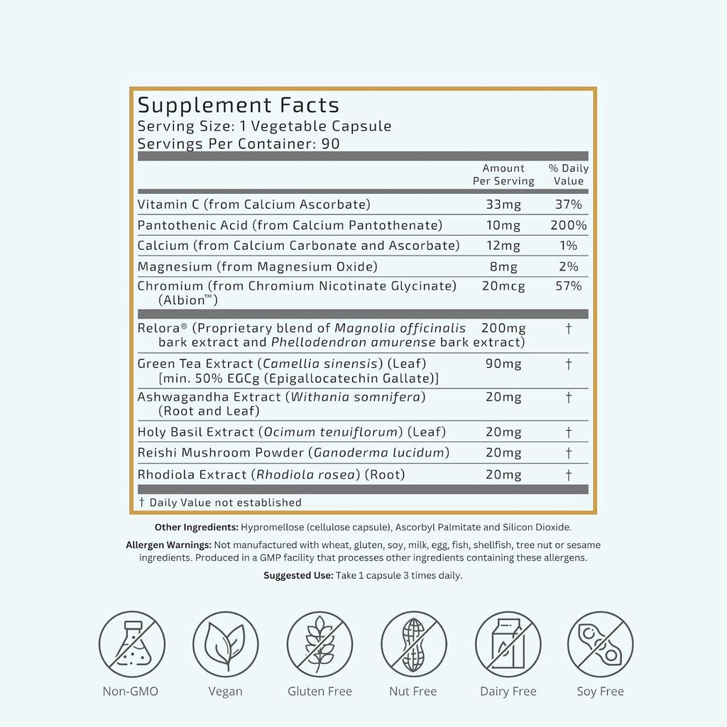 VTC VitaTradingCo. Cortisol Stress Complex | Mezcla de Hongos y Hierbas Adaptogénicas | con Relora y Ashwagandha Estudiados Clínicamente | Apoyo Adrenal y Anímico | 90 Cápsulas Veganas