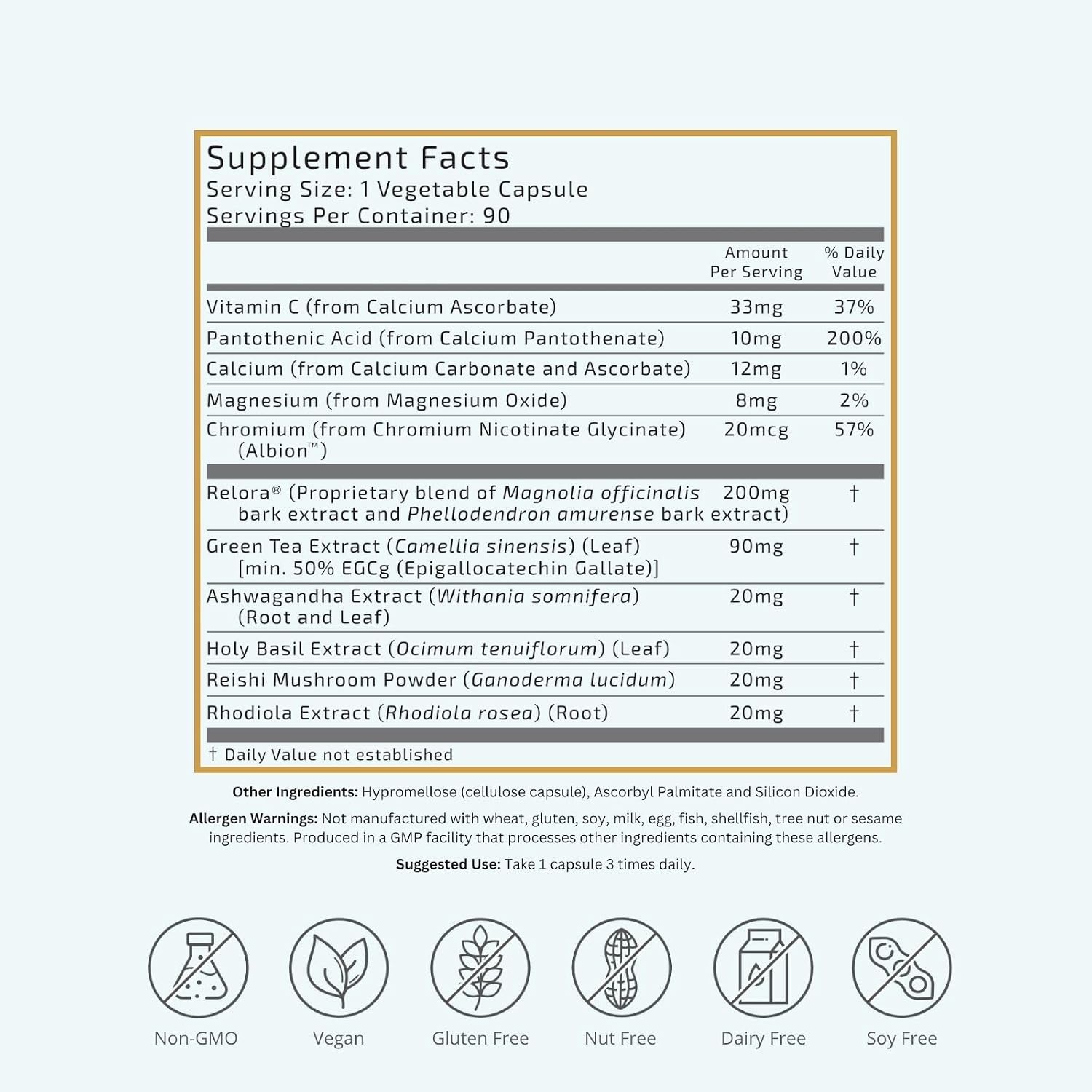 VTC VitaTradingCo. Cortisol Stress Complex | Mezcla de Hongos y Hierbas Adaptogénicas | con Relora y Ashwagandha Estudiados Clínicamente | Apoyo Adrenal y Anímico | 90 Cápsulas Veganas