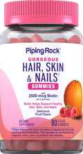 Piping Rock Vitaminas para Cabello, Piel y Uñas - 80 Gominolas - 2500 μg de Biotina - Multivitamínico con Vitamina C y E - Sabor Fruta - Vegano, Sin OGM, Sin Gluten
