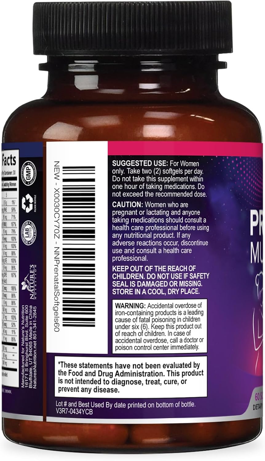Vitaminas Prenatales con Ácido Fólico y Omega 3 DHA - 60 Cápsulas Blandas