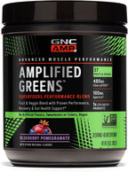 GNC AMP Amplified Greens Superfoods Performance Blend - Bebida vegana de superalimentos - Arándano y granada - 280 g (30 porciones)