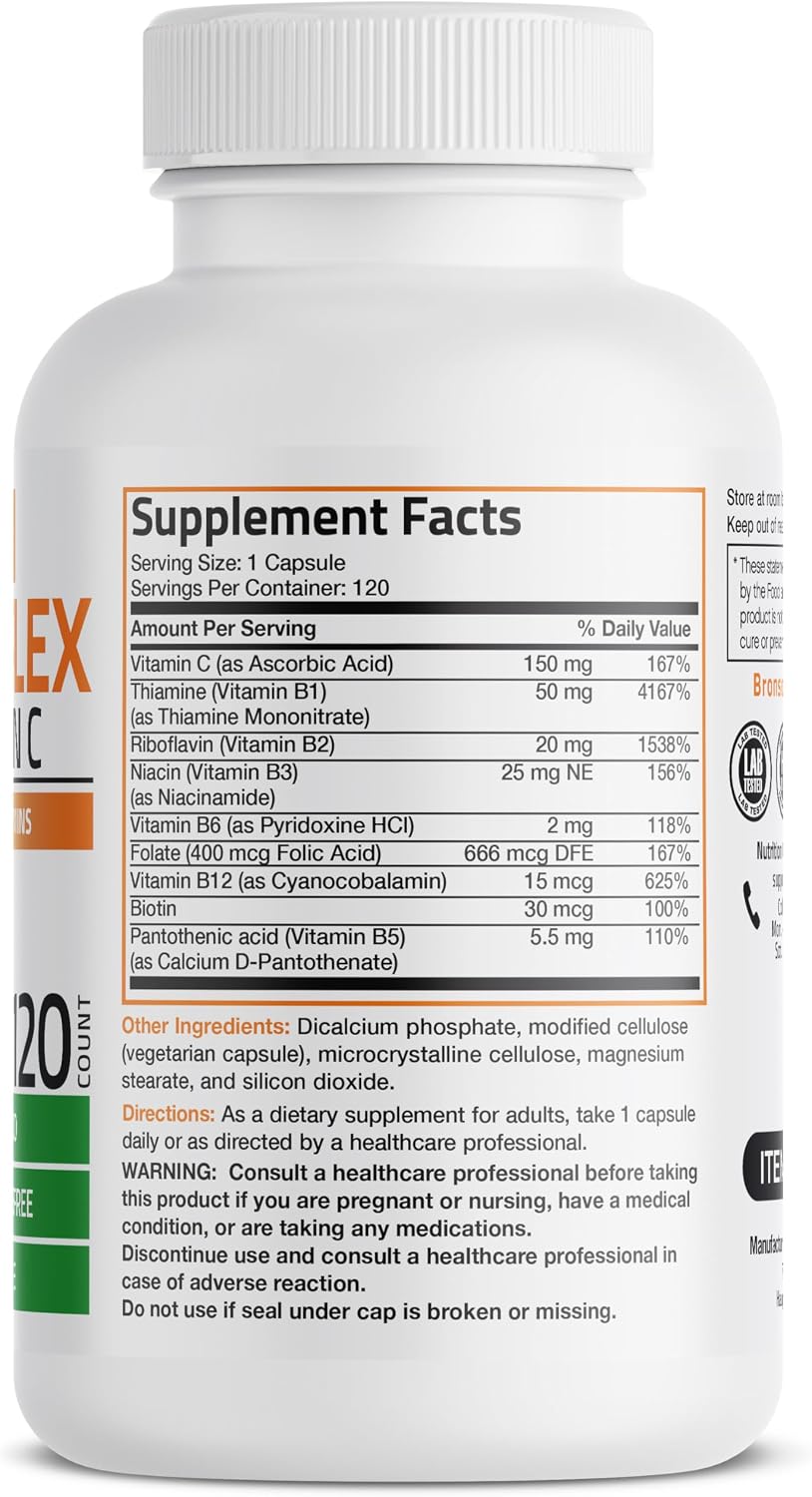 Bronson Complejo B con Vitamina C - 120 Cápsulas Vegetarianas