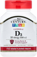 21st Century Vitamina D3 Masticable, 10 mcg (400 UI), 110 tabletas con sabor a naranja