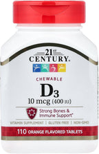 21st Century Vitamina D3 Masticable, 10 mcg (400 UI), 110 tabletas con sabor a naranja