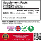 Plantvital Berberina 1200mg (2 cápsulas) - 240 Cápsulas Veganas, No OGM