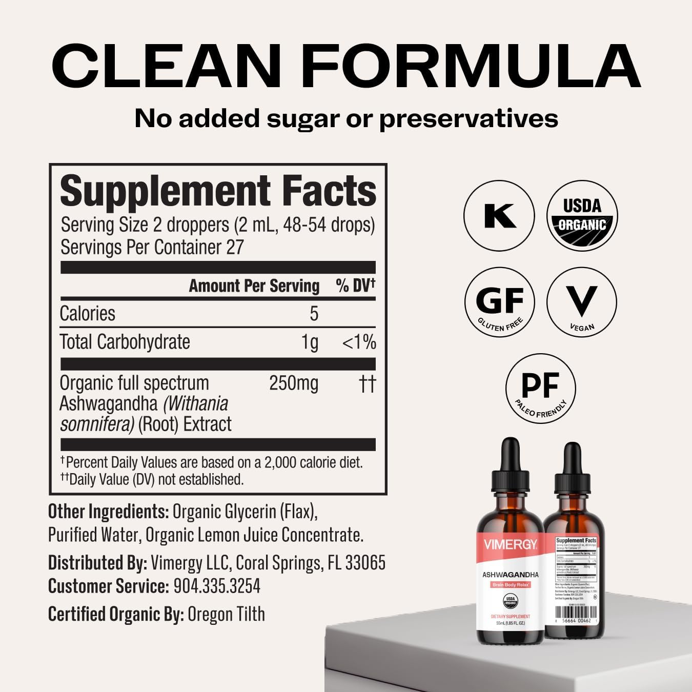 Vimergy Extracto Líquido de Ashwagandha Orgánico USDA – 55 ml