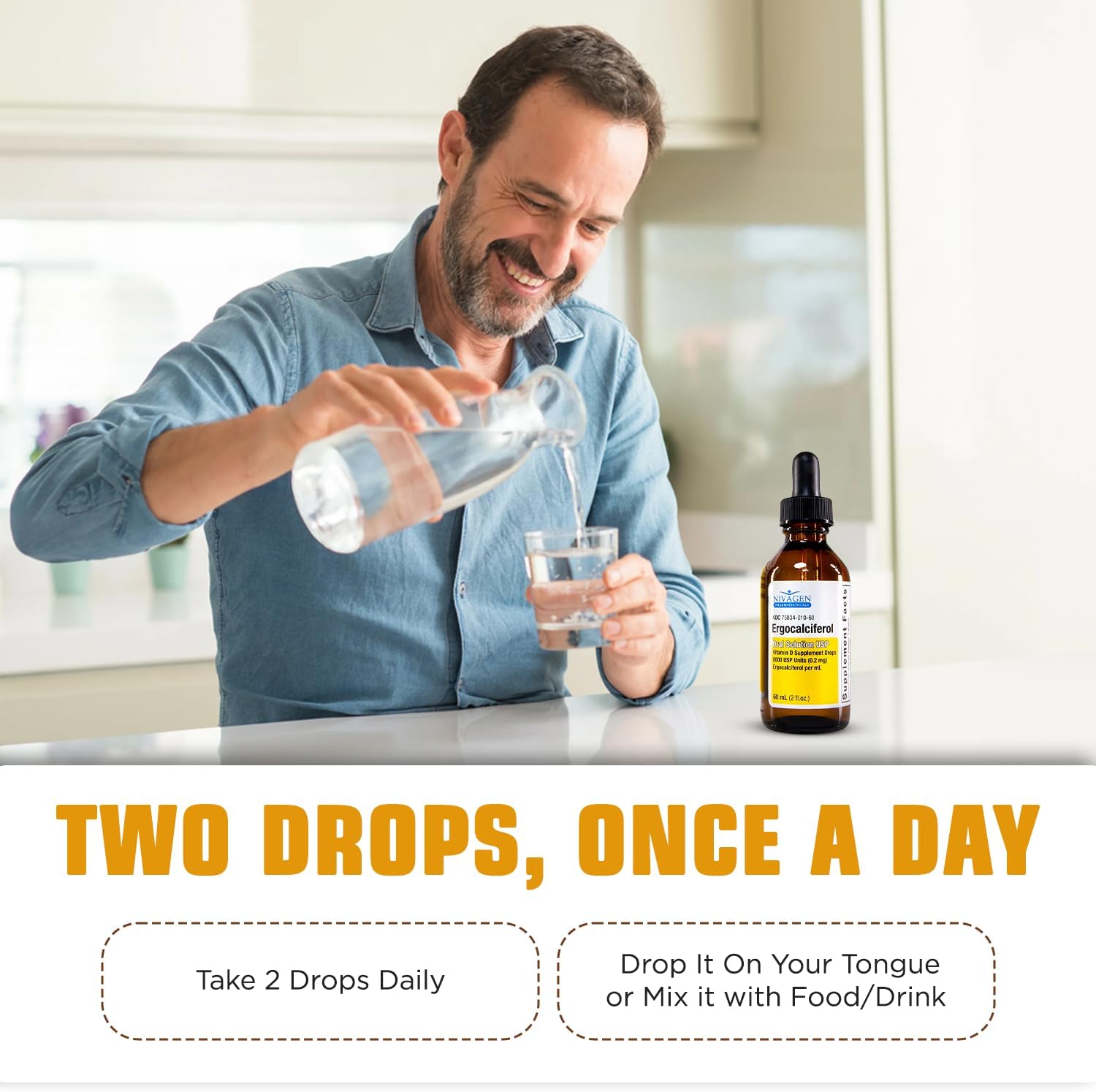Nivagen Gotas Líquidas de Vitamina D2, 400 UI por Dosis, 60 ml