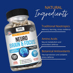 Kaya Naturals Neuro Brain - Suplemento Nootrópico para Memoria y Concentración (180 Cápsulas)