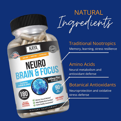 Kaya Naturals Neuro Brain - Suplemento Nootrópico para Memoria y Concentración (180 Cápsulas) – Image 5