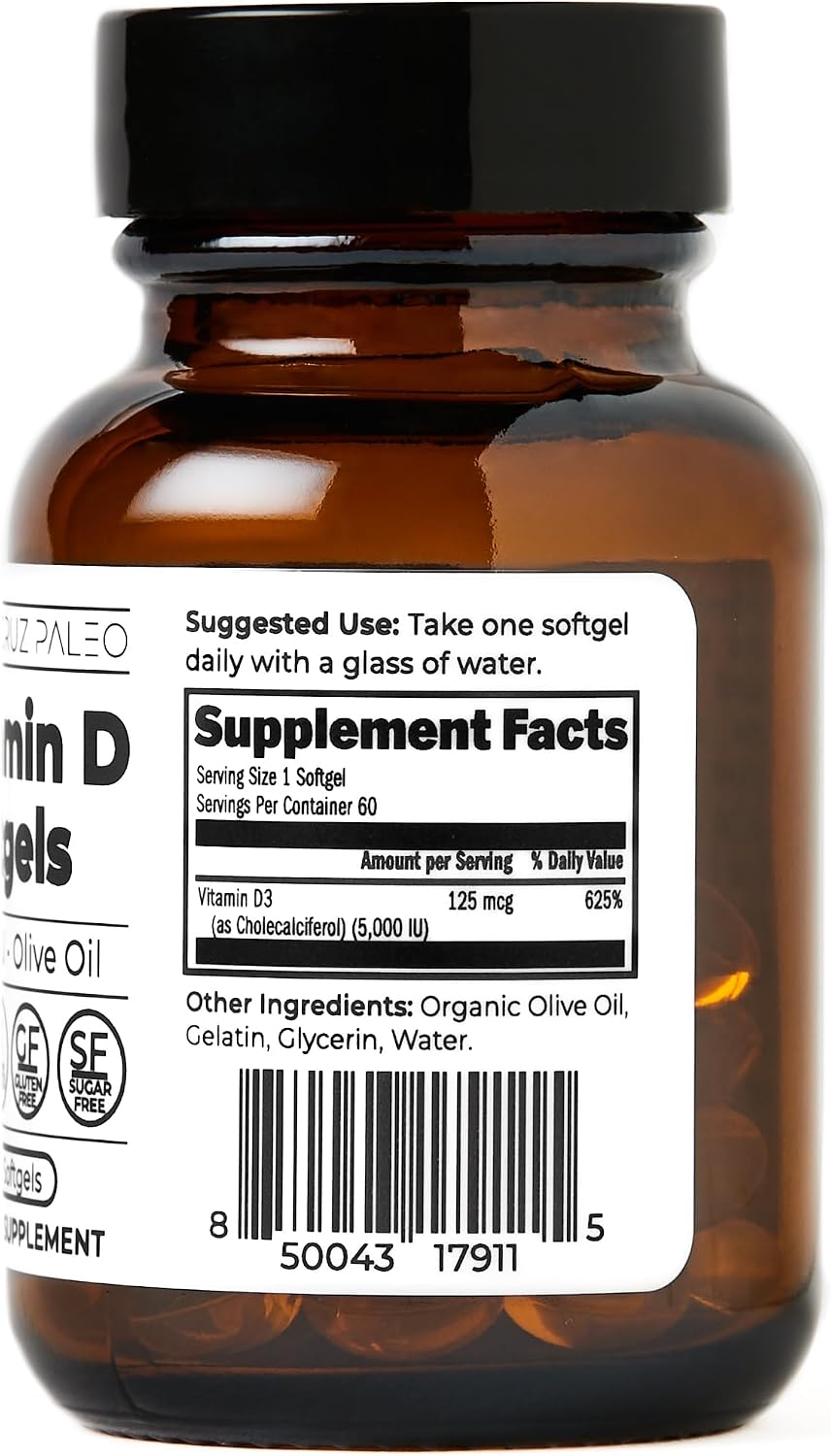 Santa Cruz Paleo Vitamina D3 5000 UI - 60 Cápsulas Blandas con Aceite de Oliva