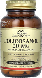 Solgar Policosanol, 20 mg, 100 Cápsulas Vegetales
