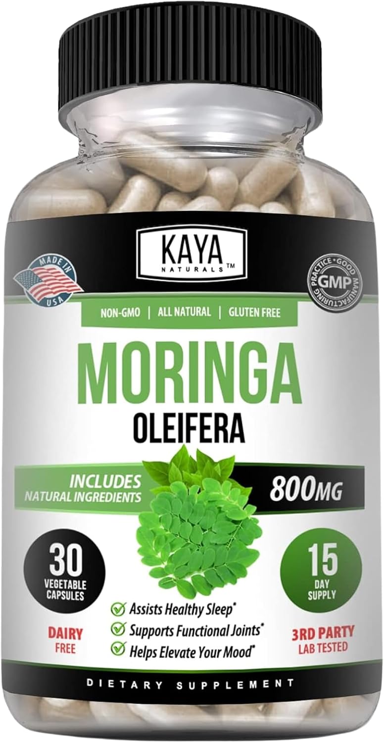Kaya Naturals Extracto de Hoja de Moringa - Superalimento Verde - 60 Cápsulas Vegetales