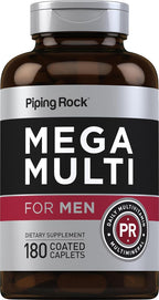 Piping Rock Multivitamínico para Hombres | 180 Caplets | Mega Men Multivitamins | No GMO, Sin Gluten