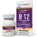 Superior Source No Shot Vitamina B12 Metilcobalamina 1000 mcg + B6 + Metilfolato 1000 mcg - 60 Comprimidos Sublinguales