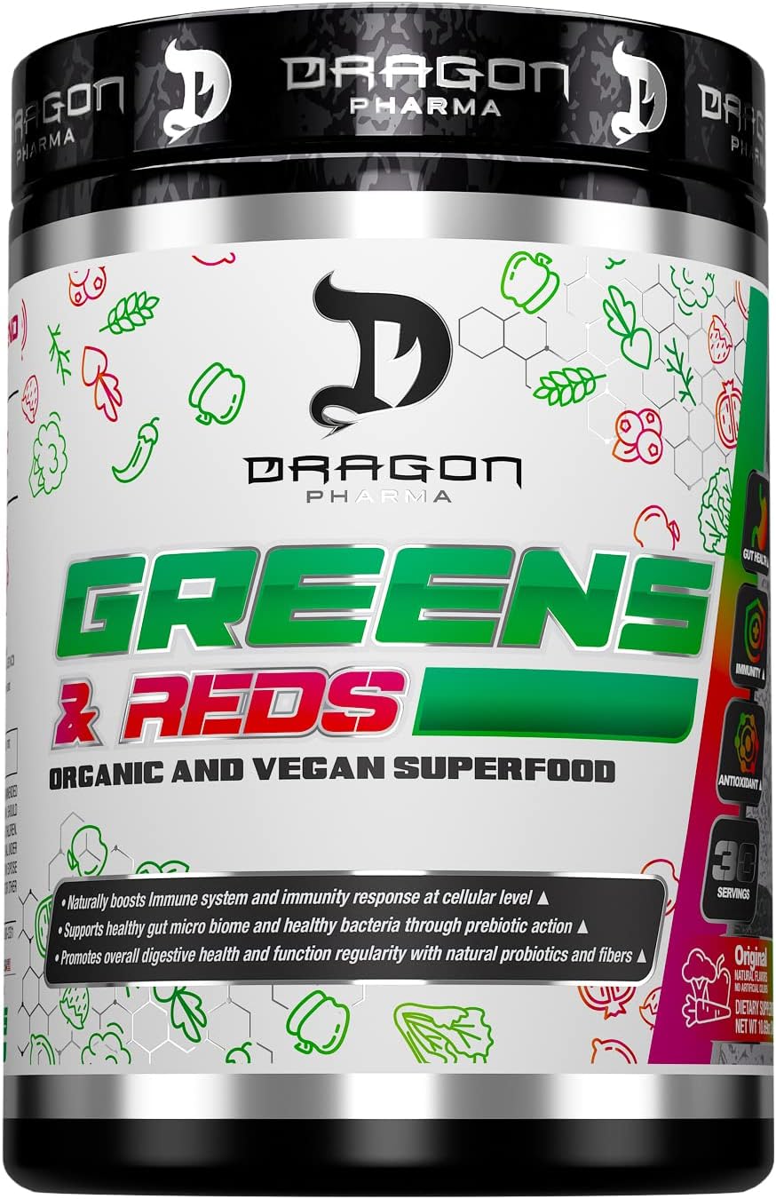 DRAGON PHARMA Greens and Reds, 23 Superalimentos Orgánicos, 30 porciones