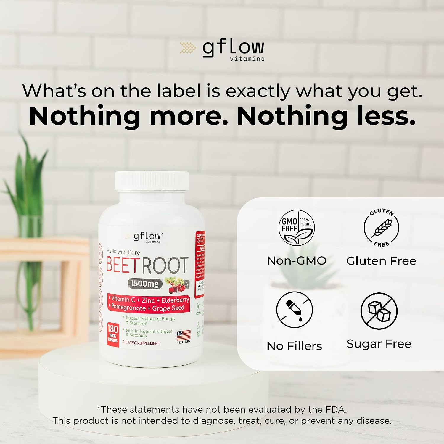 Gflow Vitamins Cápsulas de Remolacha Orgánicas con Vitamina C y Zinc - 180 Cápsulas Veganas