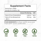 DEAL SUPPLEMENT Vitamina D3 5000 UI + K2 MK7, 250 Cápsulas Blandas